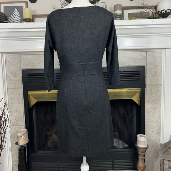 Trina Turk Three Quarter Sleeve Lined Gray Sheath Dress With Defined Waist - Picture 6 of 16